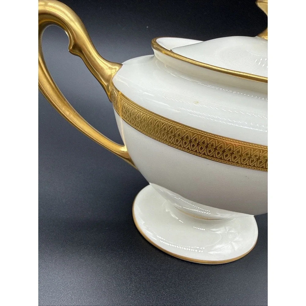 Antique Lenox Lowell Creamer and Sugar Bowl Set 1906-1930 Green Mark Ivory Gold